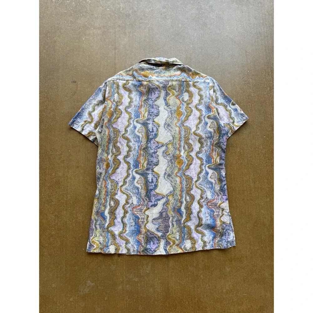 VTG 60s 70s Beard & Co Psychedelic AOP Button Up Shirt Short Sleeve Novelty M